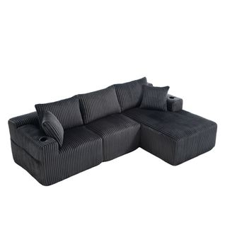 Canapé D'angle Modulable, 3 Places, Revêtement En Velours Côtelé