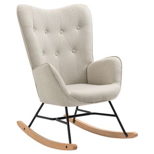 Fauteuil à Bascule Rocking Chair Scandinave De Jardin En Tissu Beige