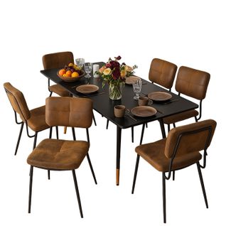 Ensemble Table Extensible Noire Pieds Or + 6 Chaises Suédine