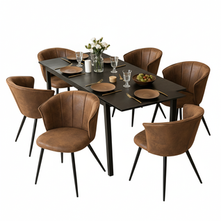 Ensemble Table Extensible Noire + 6 Chaises Coquille Suédine