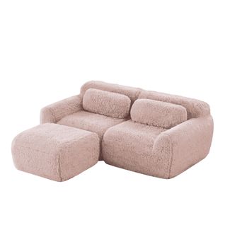 Canapé Modulable, 2 Places, Sans Assemblage Requis, Revêtement En Tissu Effet Fausse Fourrure, Rose