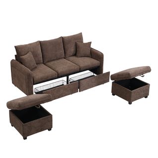 Canapé D'angle, 3 Places, Coffre De Rangement, Revêtement En Tissu