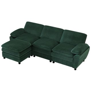 Canapé D'angle, 3 Places, Avec Repose-pieds, Revêtement En Velours Côtelé