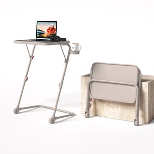 Petit Bureau Pliant Hauteur Réglable Portable Sans Assemblage Requis Plateau Inclinable, Beige