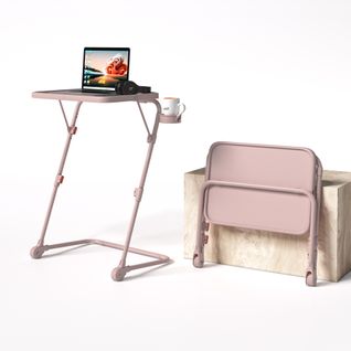Petit Bureau Pliant Hauteur Réglable Portable Sans Assemblage Requis Plateau Inclinable, Rose