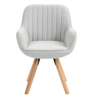 Chaise De Bureau Pivotante Avec Accoudoirs En Tissu Pieds En Bois, Beige