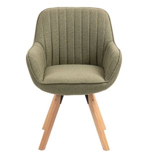 Fauteuil De Bureau Pivotant Avec Accoudoirs En Tissu Pieds En Bois, Vert