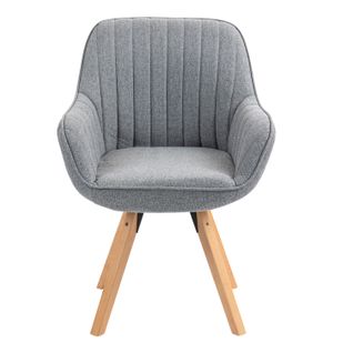Fauteuil De Bureau Pivotant Avec Accoudoirs En Tissu Pieds En Bois, Gris