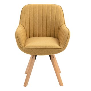 Fauteuil De Bureau Pivotant Avec Accoudoirs En Tissu Pieds En Bois, Jaune