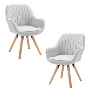 Lot De 2 Chaises De Bureau Pivotantes Avec Accoudoirs Pieds En Bois, Beige