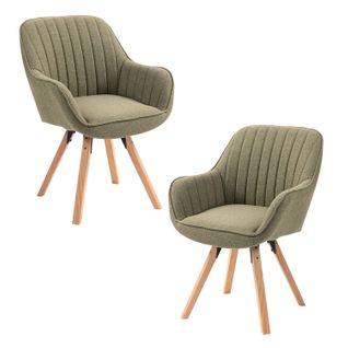 Lot De 2 Chaises De Bureau Pivotantes Avec Accoudoirs Pieds En Bois, Vert