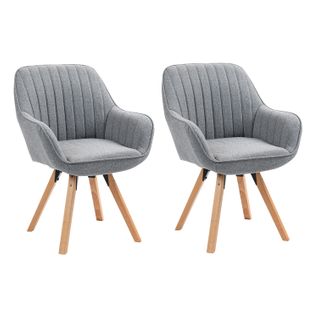 Lot De 2 Fauteuils De Bureau Pivotants Avec Accoudoirs Pieds En Bois, Gris