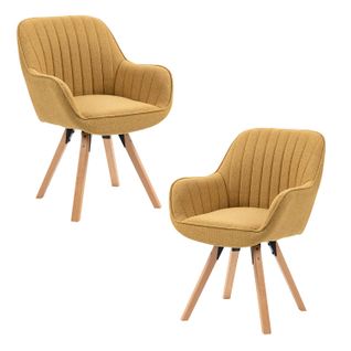 Lot De 2 Fauteuils De Bureau Pivotants Avec Accoudoirs Pieds En Bois, Jaune