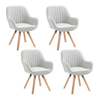 Lot De 4 Fauteuils De Bureau Pivotants Avec Accoudoirs Pieds En Bois, Beige