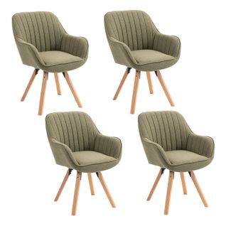 Lot De 4 Fauteuils De Bureau Pivotants Avec Accoudoirs Pieds En Bois, Vert