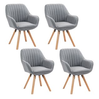 Lot De 4 Fauteuils De Bureau Pivotants Avec Accoudoirs Pieds En Bois, Gris