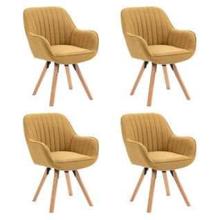 Lot De 4 Fauteuils De Bureau Pivotants Avec Accoudoirs Pieds En Bois, Jaune