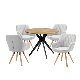 Table Salle à Manger Avec 4 Chaises, Ensemble De 5 Meubles, Bois Clair + Beige