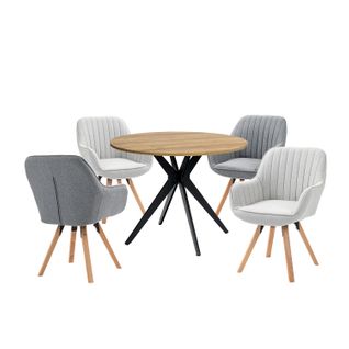 Table Salle à Manger Avec 4 Chaises, Ensemble De 5 Meubles, Bois Clair + Beige + Gris