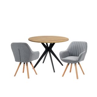 Table Salle à Manger Avec 2 Chaises, Ensemble De 3 Meubles, Bois Clair + Gris