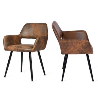 Chaise De Bureau Confortable Assise Rembourrée Style Scandinave Pieds Métal Marron