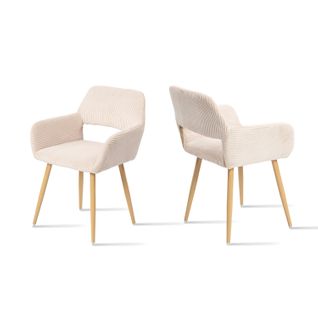 Chaise De Bureau Scandinave Assise Rembourrée Tissu Côtelé Pieds Bois Beige