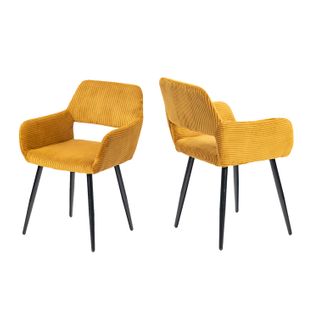 Chaise De Bureau Scandinave Assise Rembourrée Tissu Côtelé Pieds Métal Jaune