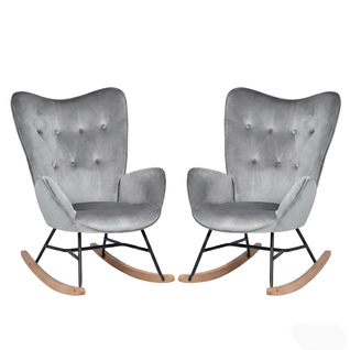 Lot De 2 Fauteuils à Bascule De Jardin - Velours Gris Doux Pour Extérieur Abrité