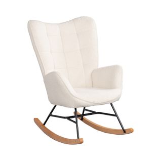 Fauteuil à Bascule De Jardin Cocooning - Tissu Bouclette Beige Naturel