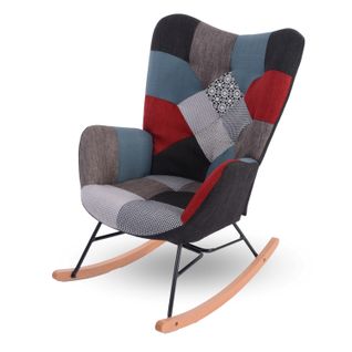 Fauteuil à Bascule De Jardin Scandinave - Tissu Patchwork Déco Détente