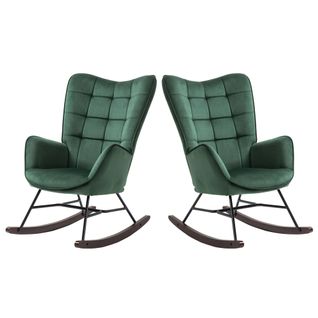 Lot De 2 Fauteuils à Bascule De Jardin - Velours Vert Pour Extérieur Abrité