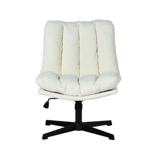 Fauteuil Salon Pivotant Sur 360°, Réglable En Hauteur, Sans Accoudoirs, En Tissu Chenille, Beige
