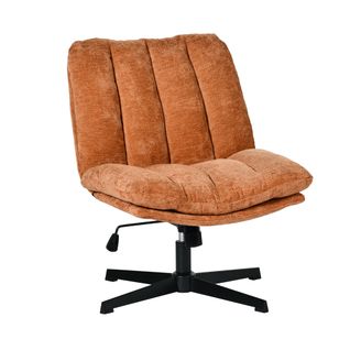 Fauteuil Salon Pivotant Sur 360°, Réglable En Hauteur, Sans Accoudoirs, En Tissu Chenille, Rouge