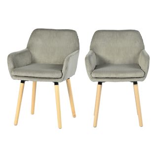 Lot De 2 Chaises De Salle à Manger Scandinave Rembourrée En Velours Côtelé, Pieds En Bois, Gris