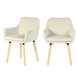 Lot De 2 Chaises De Salle à Manger Scandinave Rembourrée En Velours Côtelé, Pieds En Bois, Beige