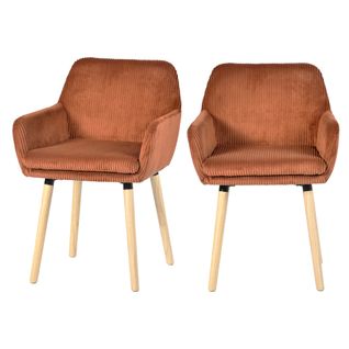 Lot De 2 Chaises De Salle à Manger Scandinave Rembourrée En Velours Côtelé, Pieds En Bois, Rouge