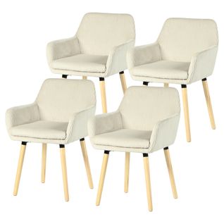 Lot De 4 Chaises De Salle à Manger Scandinave Rembourrée En Velours Côtelé, Pieds En Bois, Beige