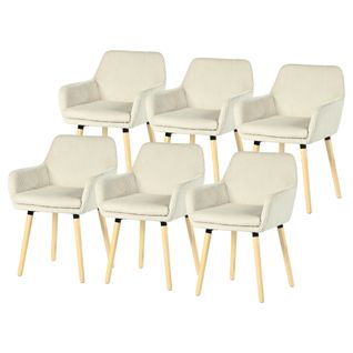 Lot De 6 Chaises De Salle à Manger Scandinave Rembourrée En Velours Côtelé, Pieds En Bois, Beige
