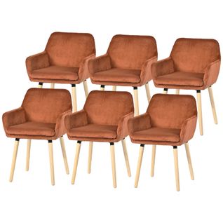 Lot De 6 Chaises De Salle à Manger Scandinave Rembourrée En Velours Côtelé, Pieds En Bois, Rouge
