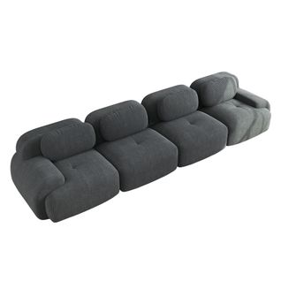 Canapé Modulable, 4 Places, Avec Accoudoirs, Revêtement En Velours Côtelé, Gris