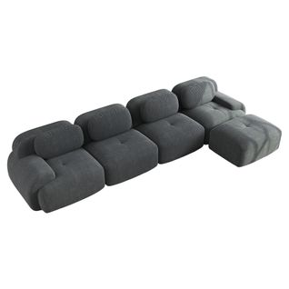 Canapé Modulable, 4 Places, Avec Accoudoirs, Revêtement En Velours Côtelé, Gris
