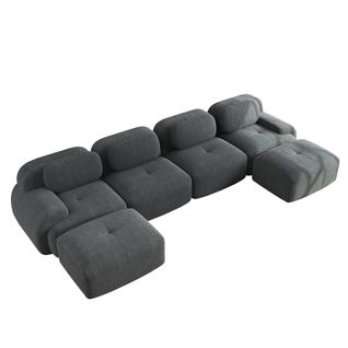 Canapé Modulable, 4 Places, Avec Accoudoirs, Revêtement En Velours Côtelé, Gris
