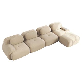 Canapé Modulable, 4 Places, Avec Accoudoirs, Revêtement En Velours Côtelé, Beige