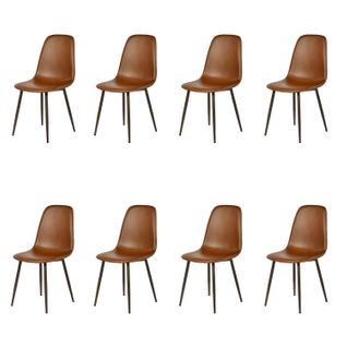 Lot De 8 Chaises De Salle à Manger Vintage Rembourrée En Simili Cuir, Marron