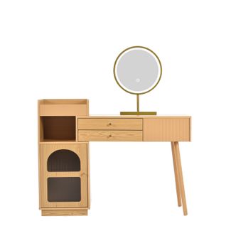 Coiffeuse en bois avec miroir LED 3 couleurs, style studio, 1 porte 2 tiroirs, idéale chambre