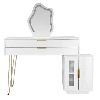 Coiffeuse Blanche avec Miroir LED Coulissant, 2 Tiroirs, Idéale pour Chambre Moderne