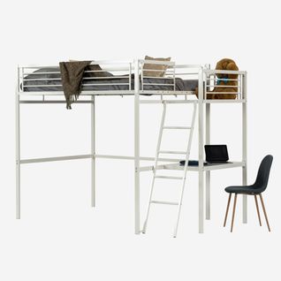 Lit Mezzanine Avec Bureau 140x190cm Pour Enfant, Blanc