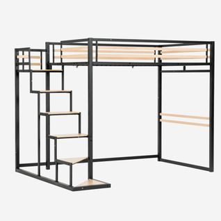 Lit Mezzanine 140x200cm Avec Sommier à Lattes Pour Enfant, Chêne + Noir