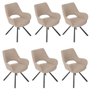 Lot De 6 Chaises Salle à Manger Scandinaves Avec Accoudoirs Tissu Pieds Métal, Beige