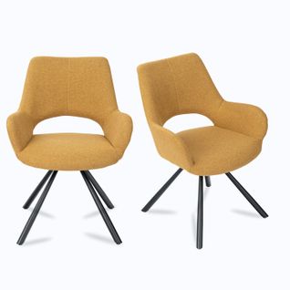 Lot De 2 Chaises Salle à Manger Scandinaves Avec Accoudoirs Tissu Pieds Métal, Jaune
